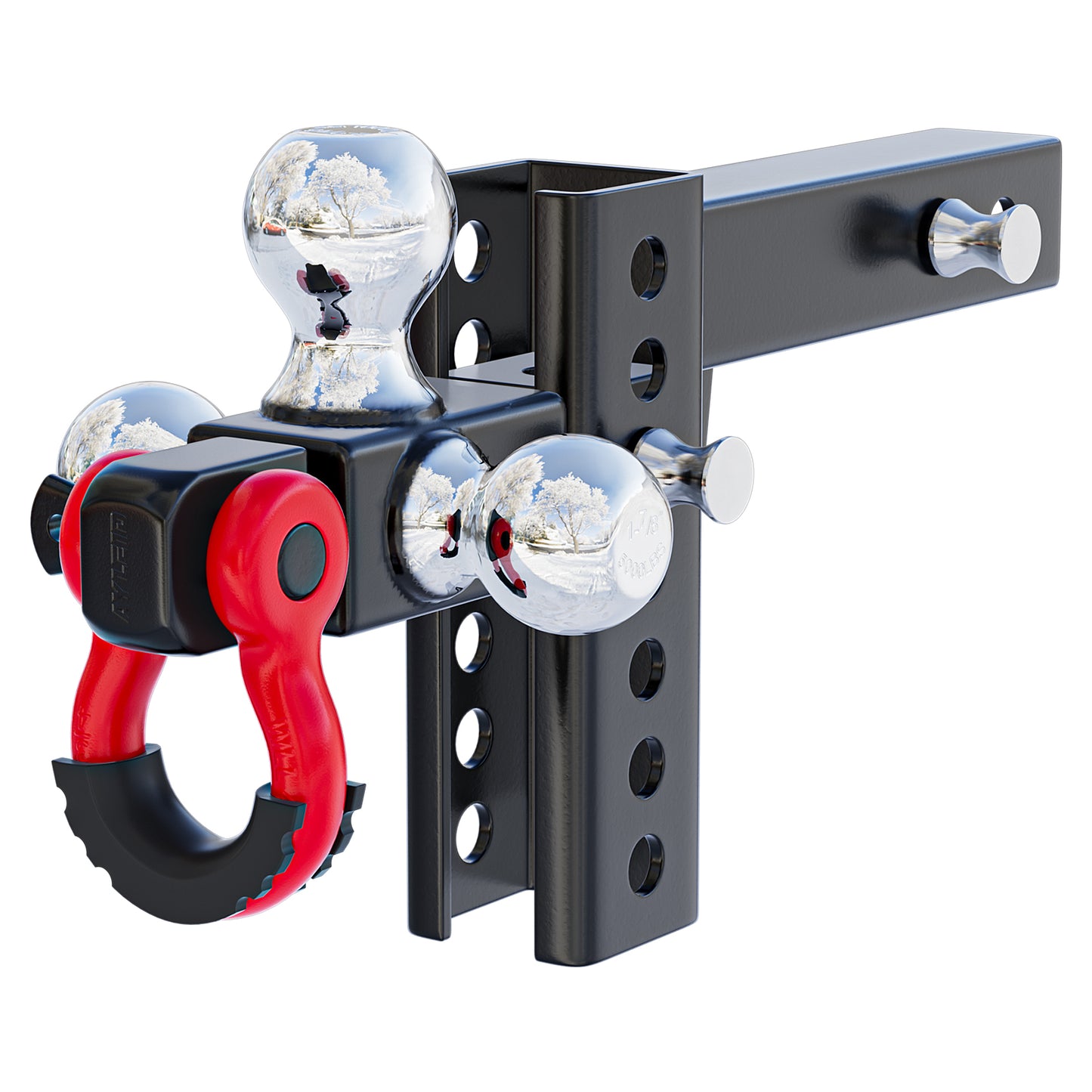 Ayleid Trailer Hitch Tri-Ball Mount with Hook&Pin&Rotatable Tow Shackle,Fits 2-in Receiver with 1-7/8-in,2-in,2-5/16-in Hitch Ball , Adjustable with Shackle