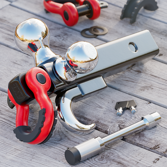 Ayleid Trailer Hitch Tri-Ball Mount with Hook&Pin&Rotatable Tow Shackle,Fits 2-in Receiver with 1-7/8-in,2-in,2-5/16-in Hitch Ball with Anti-Theft Locking Hitch Pin