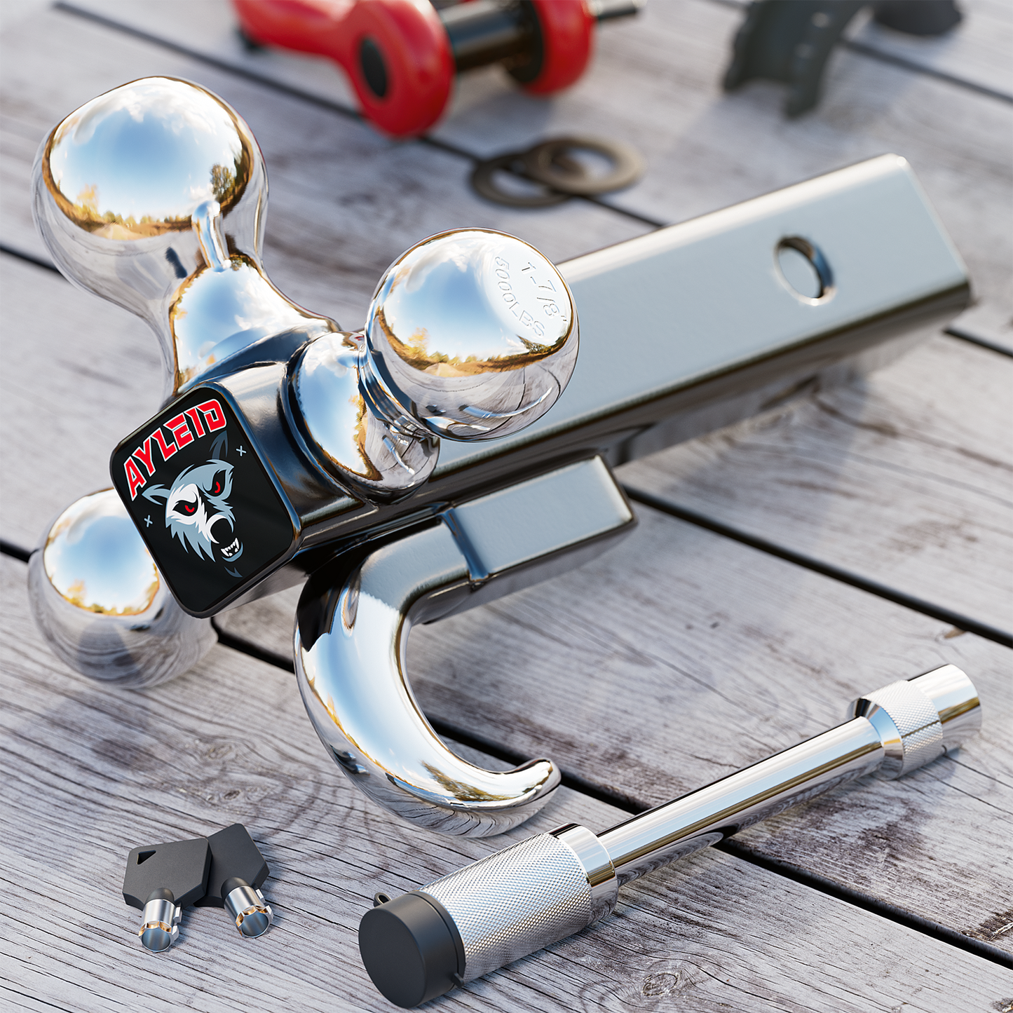 Ayleid Trailer Hitch Tri-Ball Mount with Hook & Pin Balls Sized 1-7/8, 2 & 2-5/16 inches, Tow Hitch with Anti-Theft Locking Pin, Silver