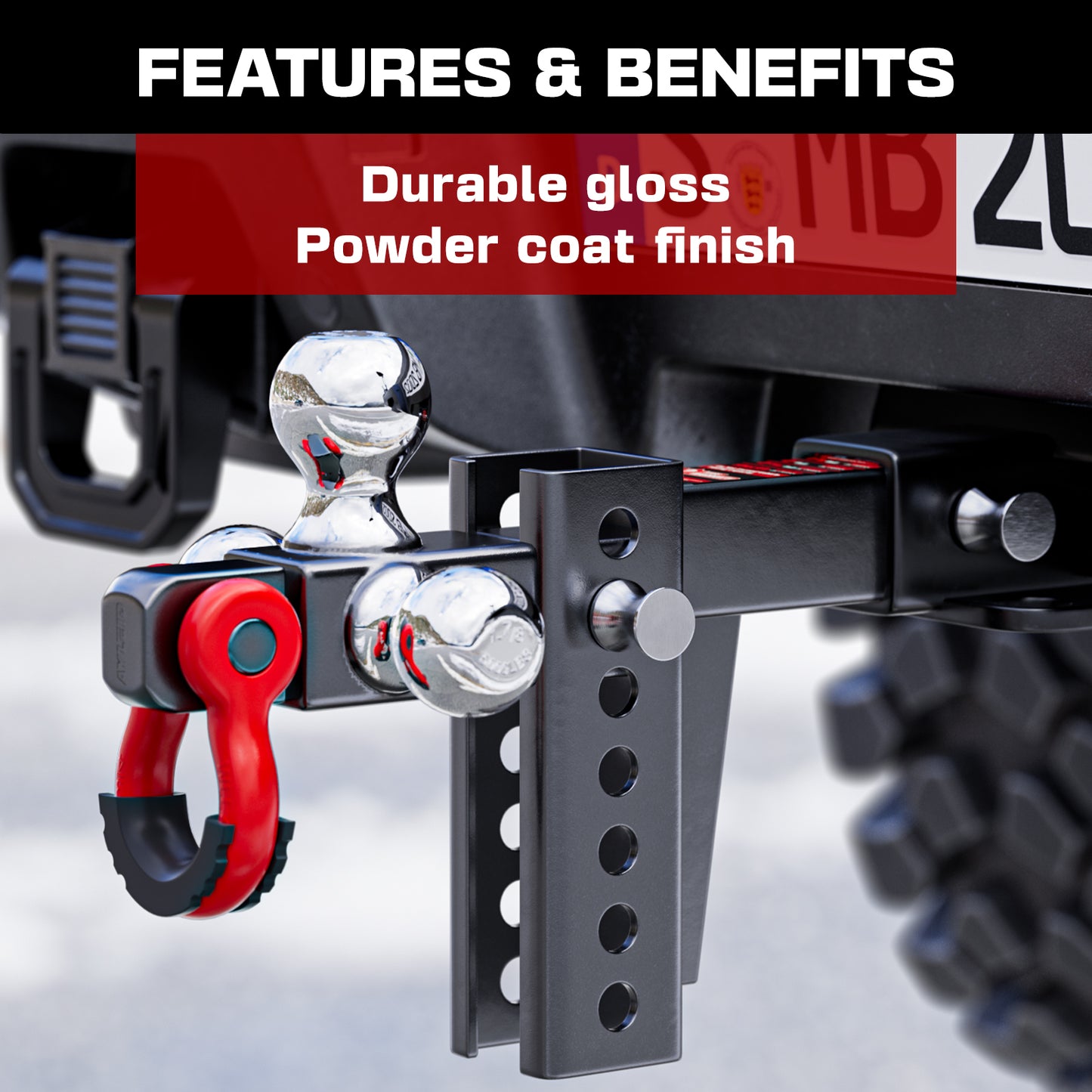Ayleid Trailer Hitch Tri-Ball Mount with Hook&Pin&Rotatable Tow Shackle,Fits 2-in Receiver with 1-7/8-in,2-in,2-5/16-in Hitch Ball , Adjustable with Shackle