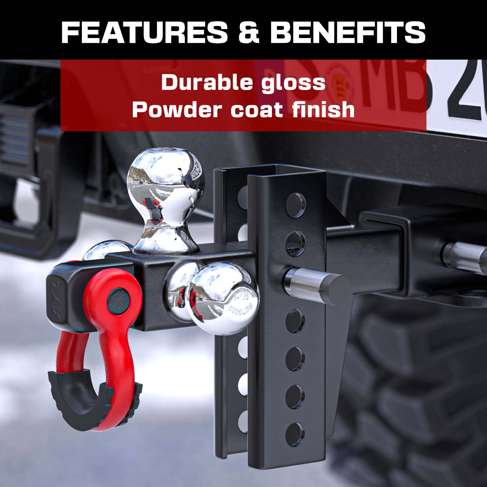 Ayleid Trailer Hitch Tri-Ball Mount with Anti-Theft Locking Hitch Pin&Hook&Rotatable Tow Shackle,Fits 2-in Receiver with 1-7/8-in,2-in,2-5/16-in Hitch Ball Adjustable with Shackle