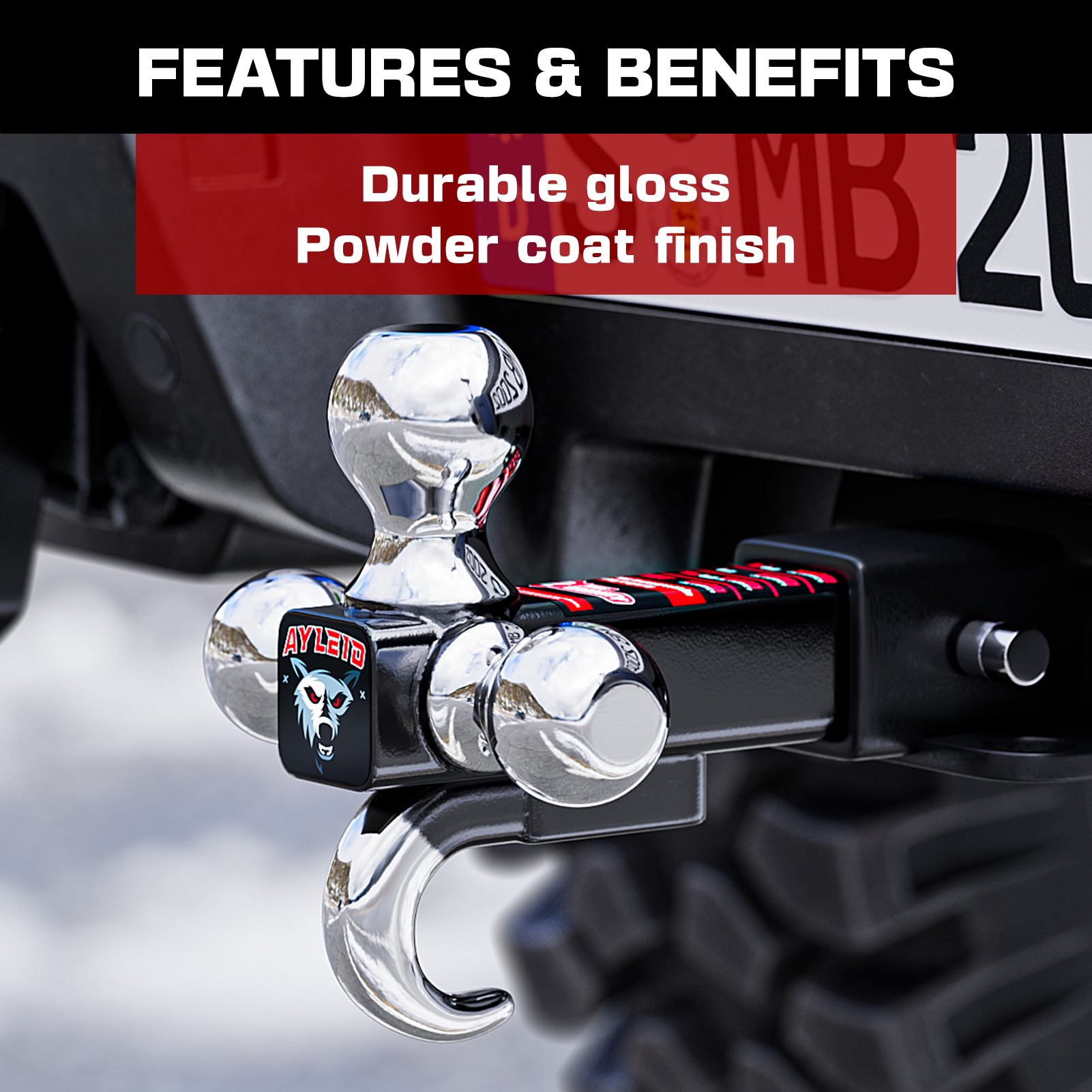 Ayleid Trailer Hitch Tri-Ball Mount with Hook & Pin Balls Sized 1-7/8, 2 & 2-5/16 inches, Tow Hitch with Anti-Theft Locking Pin, Silver