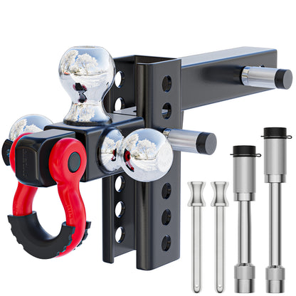 Ayleid Trailer Hitch Tri-Ball Mount with Anti-Theft Locking Hitch Pin&Hook&Rotatable Tow Shackle,Fits 2-in Receiver with 1-7/8-in,2-in,2-5/16-in Hitch Ball Adjustable with Shackle