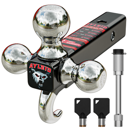 Ayleid Trailer Hitch Tri-Ball Mount with Hook & Pin Balls Sized 1-7/8, 2 & 2-5/16 inches, Tow Hitch with Anti-Theft Locking Pin, Silver
