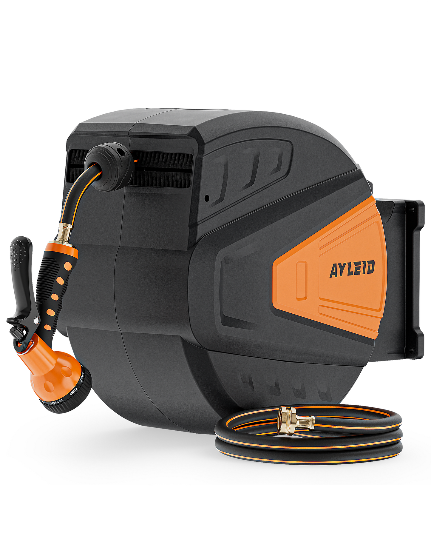 Ayleid Retractable Garden Hose Reel,5/8 in x 100 FT Wall Mounted Hose Reel, with 9- Function Sprayer Nozzle, Any Length Lock/Slow Return System/Wall Mounted/180°Swivel Bracket (Black)