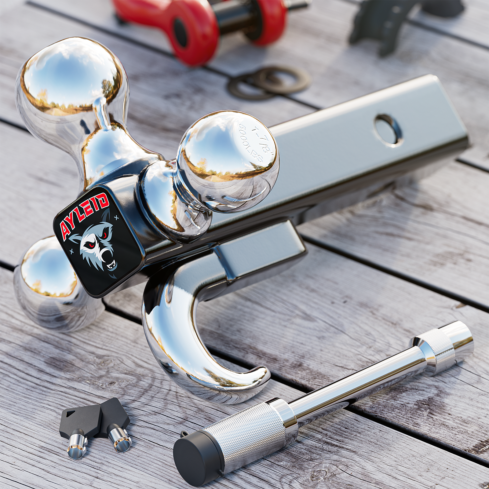 Ayleid Trailer Hitch Tri-Ball Mount with Hook & Pin Balls Sized 1-7/8, 2 & 2-5/16 inches, Tow Hitch with Anti-Theft Locking Pin, Silver