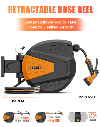 Ayleid Retractable Garden Hose Reel,1/2 in x 65 ft