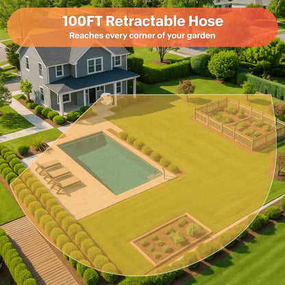 Ayleid Retractable Garden Hose Reel,1/2 in x 100 ft Wall Mounted Hose Reel, with 9- Function Sprayer Nozzle, Any Length Lock/Slow Return System/Wall Mounted/180°Swivel Bracket (Black)