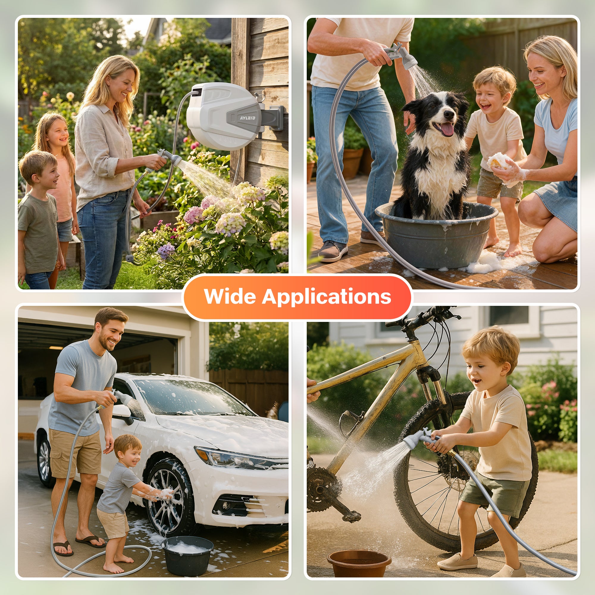 Ayleid Retractable Garden Hose Reel,1/2 in x 65 ft Wall Mounted Hose Reel, with 9- Function Sprayer Nozzle, Any Length Lock/Slow Return System/Wall Mounted/180°Swivel Bracket (Grey)