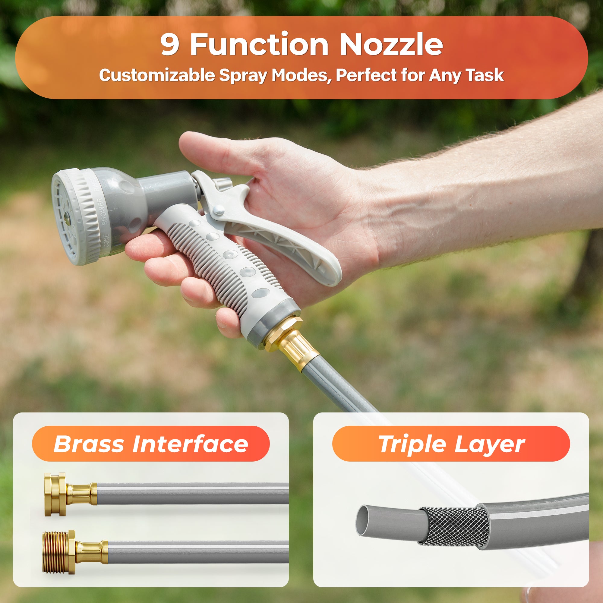 Ayleid Retractable Garden Hose Reel,1/2 in x 65 ft Wall Mounted Hose Reel, with 9- Function Sprayer Nozzle, Any Length Lock/Slow Return System/Wall Mounted/180°Swivel Bracket (Grey)