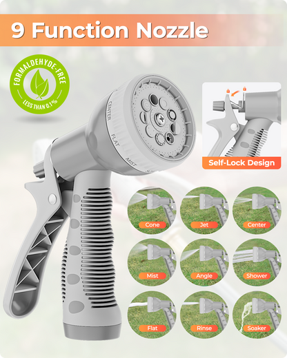 Ayleid Retractable Garden Hose Reel,1/2 in x 130 ft Wall Mounted Hose Reel, with 9- Function Sprayer Nozzle, Any Length Lock/Slow Return System/Wall Mounted/180°Swivel Bracket (Grey)