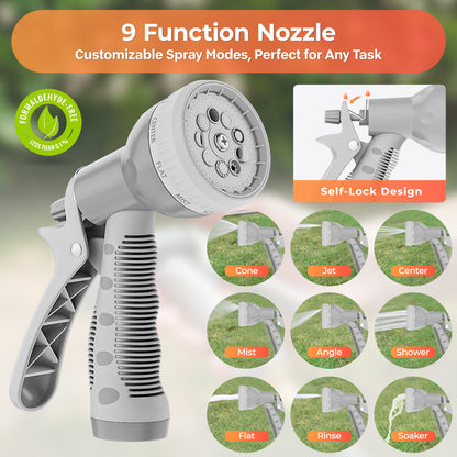 Ayleid Retractable Garden Hose Reel,1/2 in x 65 ft Wall Mounted Hose Reel, with 9- Function Sprayer Nozzle, Any Length Lock/Slow Return System/Wall Mounted/180°Swivel Bracket (Grey)